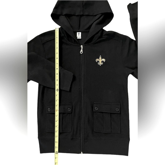 New Orleans Saints Jacket Hoodie Womens Small Youth XL Black NFL Front Zip Hood - Picture 4 of 8